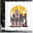 thumbnail image 3 of Ambesonne Haunted Mansion Shower Curtain, House with Ghosts, 69"Wx84"L, Warm Taupe and Pale Orange, 3 of 4