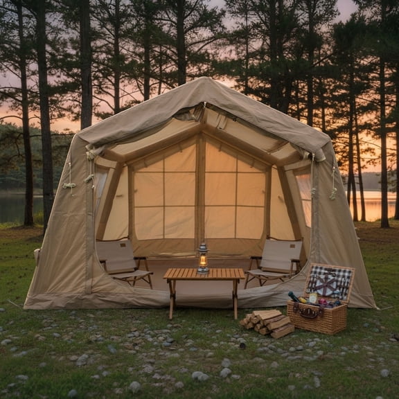 Acpouw 86ft Inflatable Tents for Camping, 4-6 Person Blow Up Tent with Hand Pump, Easy Setup InflatableTent 4 Season Tent, Waterproof Oxford Air Glamping Tents for Camping Adult