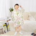 thumbnail image 6 of FORMRS Wearable Blanket Hoodie with Sleeves for Kids Cozy Flannel Sweatshirt, Pastel Pink Geometric, 6 of 7