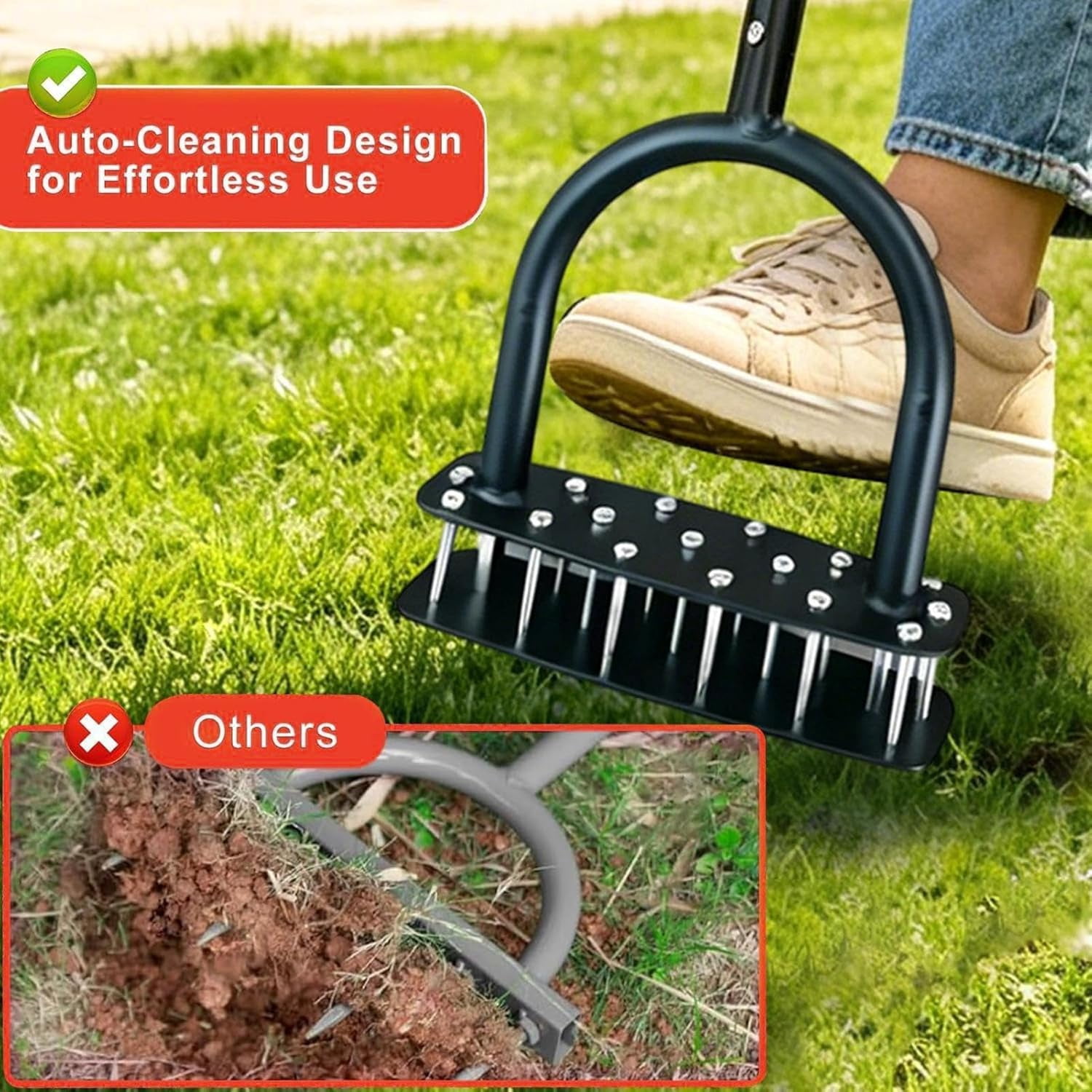Heavy Duty Manual Lawn Aerator Tool, Ergonomic T Handle Metal Soil Cultivator, Detachable Compact Yard Maintenance Tool for Garden Farm Patio Flower Bed Park Lawn Care(k)