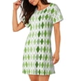 thumbnail image 2 of Kdxio Light green argyle Pattern Womens Short Sleeve Sleepshirt Scoopneck Cute Nightdress Ruffle Comfy Nightgown, 2 of 6