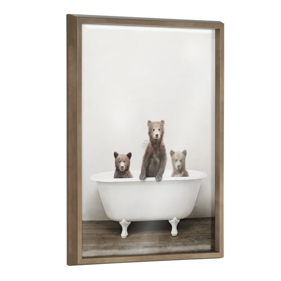 Kate and Laurel Blake Three Little Bears in Vintage Bathtub Framed Printed Glass Wall Art by Amy Peterson Art Studio, 18x24 Gold, Adorable Animal Art for Wall
