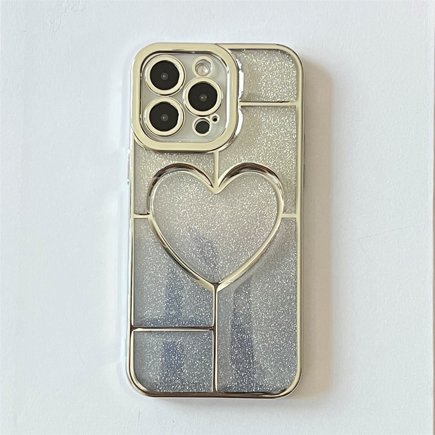 Mantto Case for iPhone 14 Pro Max, Electroplated Heart Love Frame Sparkle  Glitter Clear Cover All-Inclusive Lens Protection Rugged PC Non-Yellowing  Shockproof Bling Case,Silver 