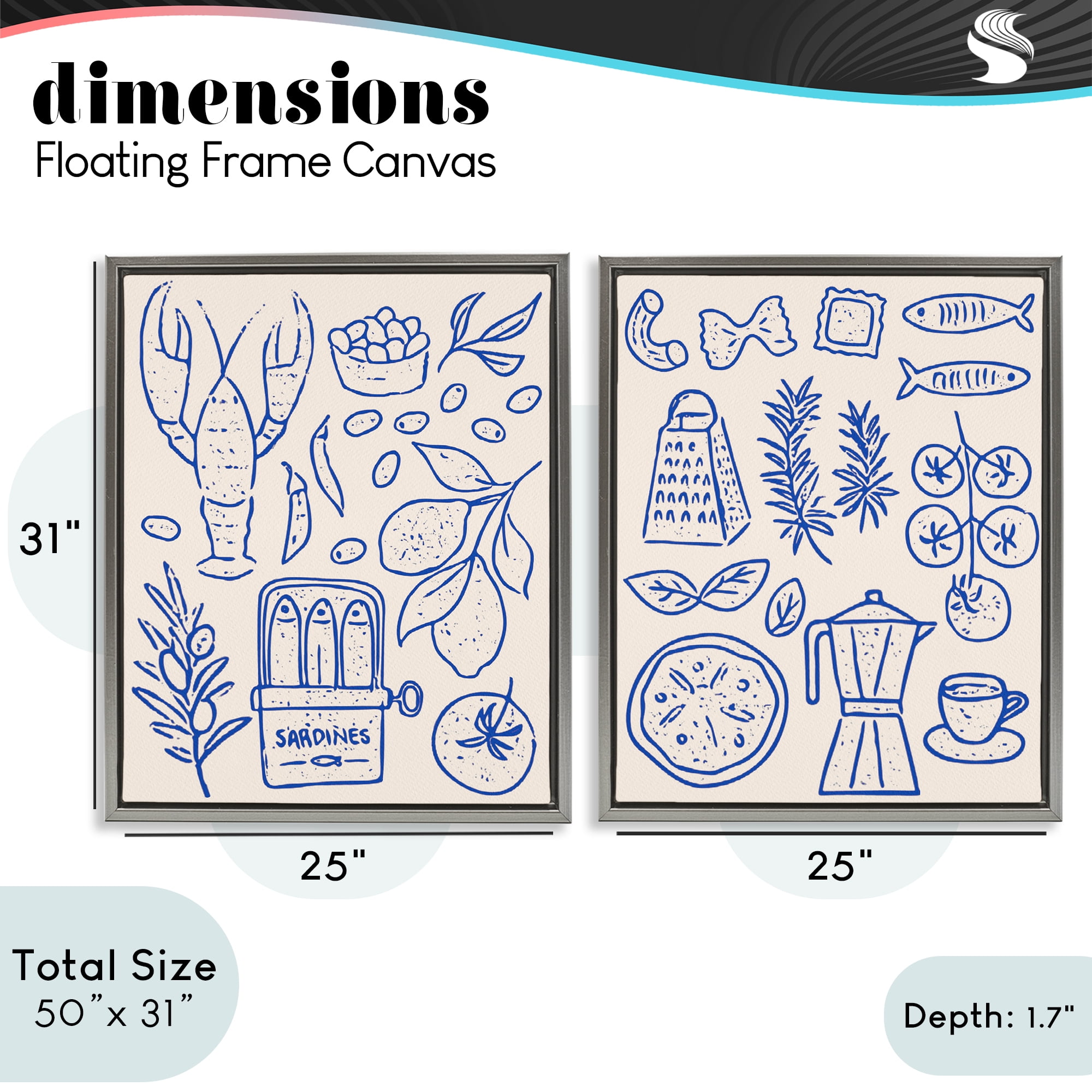 Stupell Industries Mediterranean Kitchen Simplicity 2 Piece Gray Framed Floater Canvas Set, design by Camila Juncos