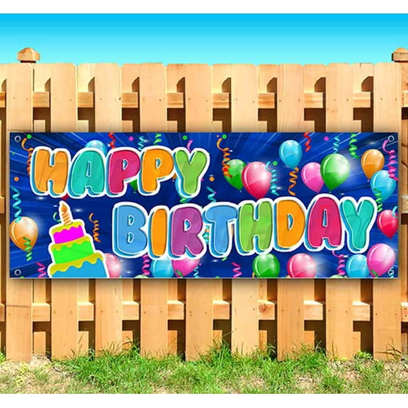 Happy Birthday 13 oz Vinyl Banner With Metal Grommets