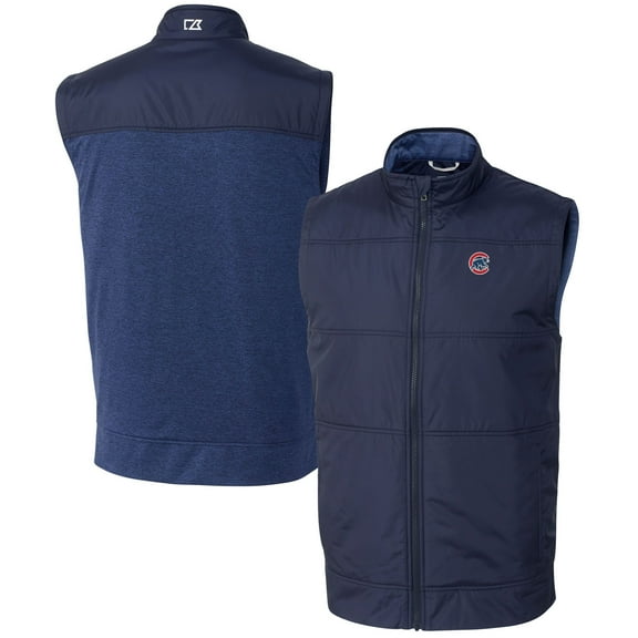 Men's Cutter & Buck  Navy Chicago Cubs Big & Tall Stealth Hybrid Quilted Windbreaker Full-Zip Vest