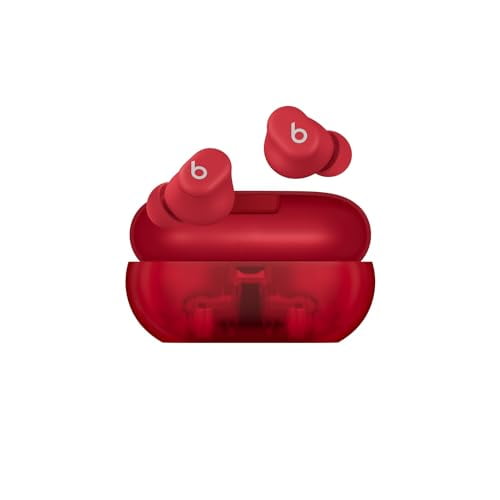 Restored Beats by Dr. Dre Solo Buds - Wireless Bluetooth Earbuds | 18 Hours of Battery Life | Apple & Android Compatibility | Built-in Microphone - Transparent Red