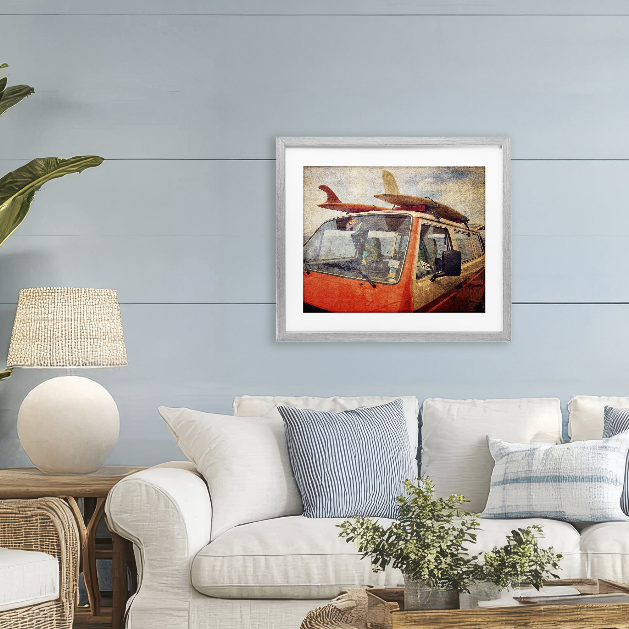Stupell Industries Surf Bus Vintage Distressed Gray Framed Print Under Glass, design by Grotto Studios