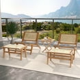 thumbnail image 2 of Costway 2 PCS Ottoman Footstool Natural Teak Wooden Foot Rest with Handwoven Rattan Indoor, 2 of 8