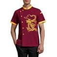 thumbnail image 2 of Chef Coat Unisex Chef Jacket Breathable Short Sleeve Hotel Restaurant Summer Long Embroidered Chef Workwear Button Down Restaurant Kitchen Cooking Chef Uniform,Z06-Red,XL, 2 of 4