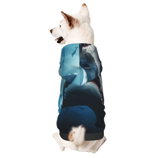 Fotbe 3D Realistic Shark Sudadera con Estampado para Perros Pequeños – Suéter con Capucha para Mascotas, Tela Suave de Forro Polar con Bolsillo-Medium
