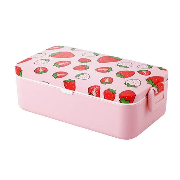 GAXIRE Fiambrera bento portátil de un nivel con diseño de fresa para microondas, ideal para picnics y adultos.