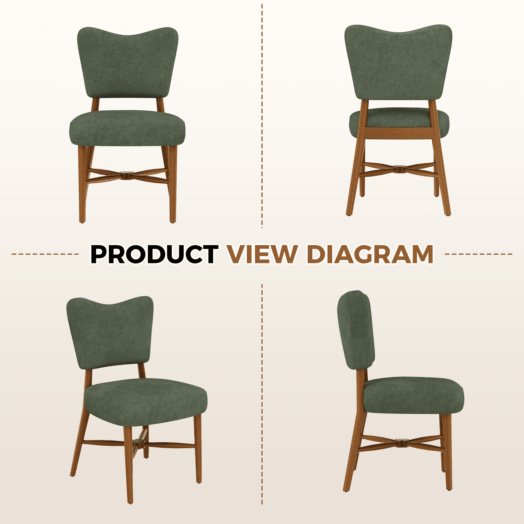 MOONMISS Upholstered Dining Chairs(Set of 2), Modern Farmhouse Accent Chairs with Solid Wood Legs, Fabric Kitchen & Dining Room Chairs,Green