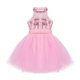 thumbnail image 3 of Lejafay Girls Sparkly Sequins Mock Neck Sleeveless Mesh Splice Dance Dress Ballroom Ballet Modern Pink XL, 3 of 7