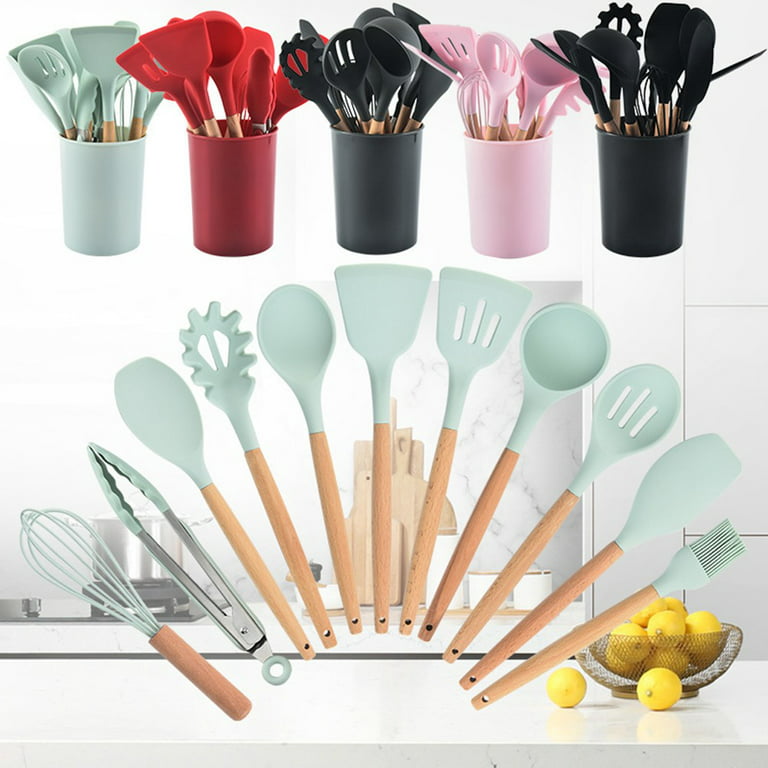 Cogfs 12 Pcs Kitchen Utensils Kit Spatulas Silicone Non-Stick Barreled Cookware  Cooking 