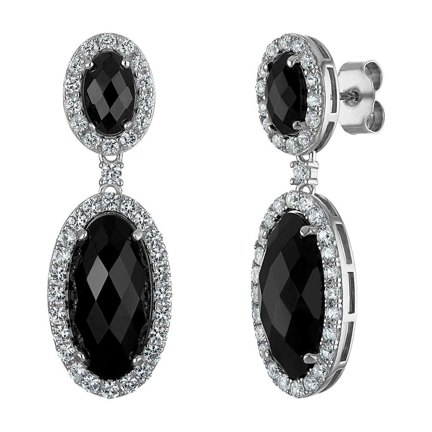 Treated Onyx & Lab Created White Sapphire Dangle Earrings