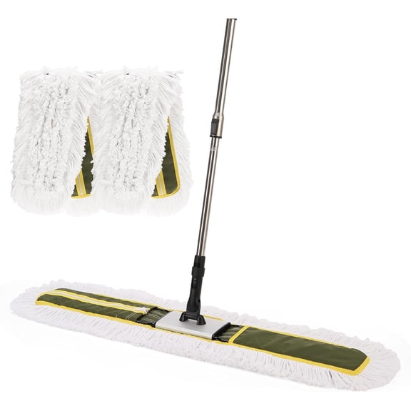 36" Commercial Dust Mop for Hardwood Floors, Tile, Laminate & Concrete - Heavy Duty Industrial Mop with Telescopic Handle, 2 Washable Microfiber Pads, Cleaning for Home, Warehouse, Office