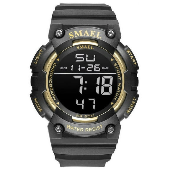 Smael Men's Sports Watch Gold Wristwatches With 50m Waterproof Led Back Light Clock Alarm Sport Bracelet 1539 Digital Watches - Digital Wristwatches