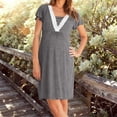 thumbnail image 2 of Frostluinai Womens Maternity Dress Lace Trim Short Sleeve V Neck Nursing Knee Length Dresses Soft Comfy Cotton Pregnancy Clothes Dark Gray M, 2 of 6