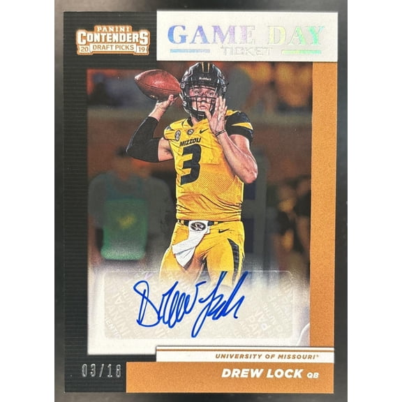 Collectible Panini Contenders Draft Picks Collegiate Drew Lock Game Day Playoff Ticket Signatures #10 Auto Missouri Tigers NCAAF Autographed Football Trading Card