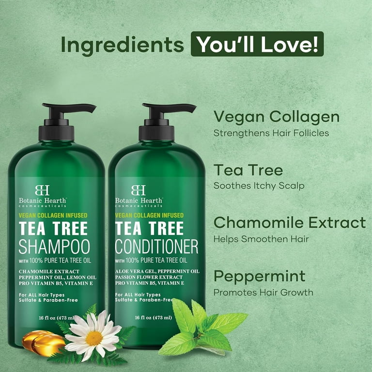 Botanic Hearth Tea Tree Shampoo and Conditioner Set with Vegan Collagen - 16 fl oz Each