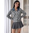 thumbnail image 6 of Women's Denim Collar Polka Dot Cropped Button Knit Sweater Jacket Cardigan Gray XL, 6 of 9