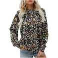 thumbnail image 3 of Craaazy Shirts For Women Crewneck Long Sleeve Pullover Floral Print Sweatshirt for Women Casual Pleat Tops Gifts For Women, 3 of 5