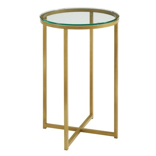 Pemberly Row Table Ronde en Métal Moderne avec Plateau en Verre en Or