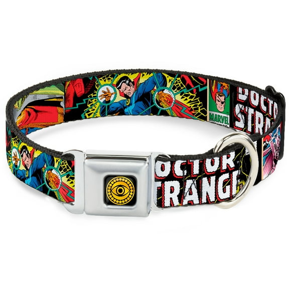 Marvel Comics Pet Collar, Dog Collar Metal Seatbelt Buckle, Classic Doctor Strange Comic Book Title Poses, 9.5 to 13 Inches 1.0 Inch Wide