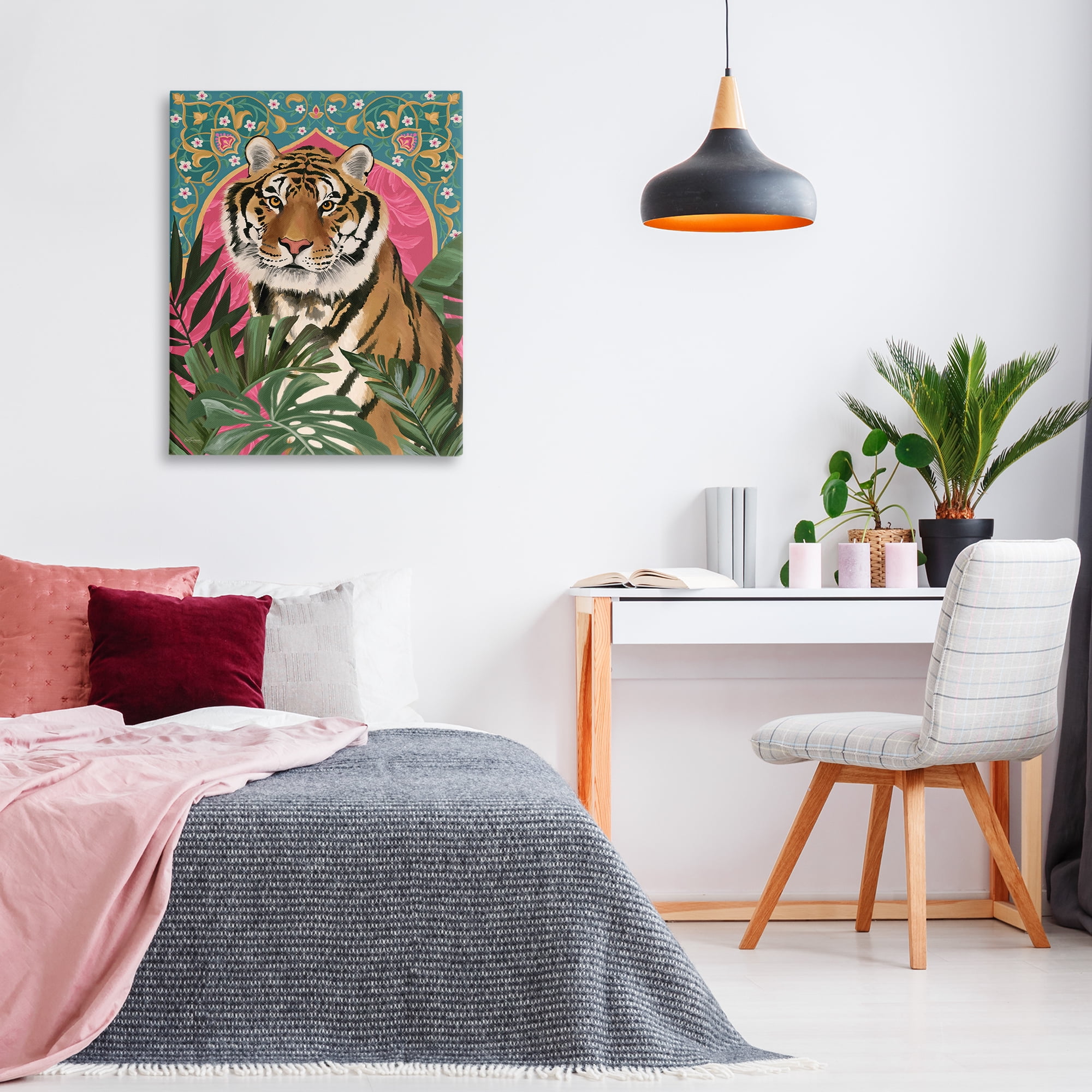 Stupell Industries Arabesque Tiger & Plants Animals Painting Wrapped Canvas Art Print Wall Art, 30 x 40