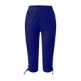 thumbnail image 4 of QUYUON Womens Capris Pants Elastic Waist Pull on Pants Solid Color Side Drawstring High Waisted Cropped Pants Casual Skinny Capris Leggings Comfy Lounge Pants Summer Pants Beach Trousers, 4 of 6