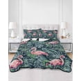 thumbnail image 2 of Quilts Twin Size Bedding Set, Pink Flamingo Lightweight Quilted Comforter, Summer Watercolor Tropical Green Palm Leaves Soft Reversible Bedspread Coverlet with Pillow Covers for All Season, 68" x 86", 2 of 7