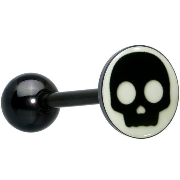 Body Candy 14G Women 316L Stainless Steel Black Glow in the Dark Simple Skull Mens Barbell Tongue Ring Body Piercing Jewelry 5/8?