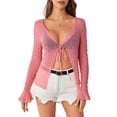 thumbnail image 3 of Sexy Deep V Neck Extra-Long Sleeve Coral Pink Womens Tops Without Bra (Women's), 3 of 4