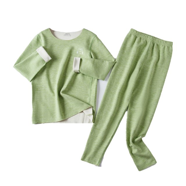 Minnieouse Conjuntos de pijamas Ropa de dormir para niños Ropa para niños Adolescentes Cuello Color sólido Ropa interior térmica de conjuntos de ropa Verde claro ciento veinte