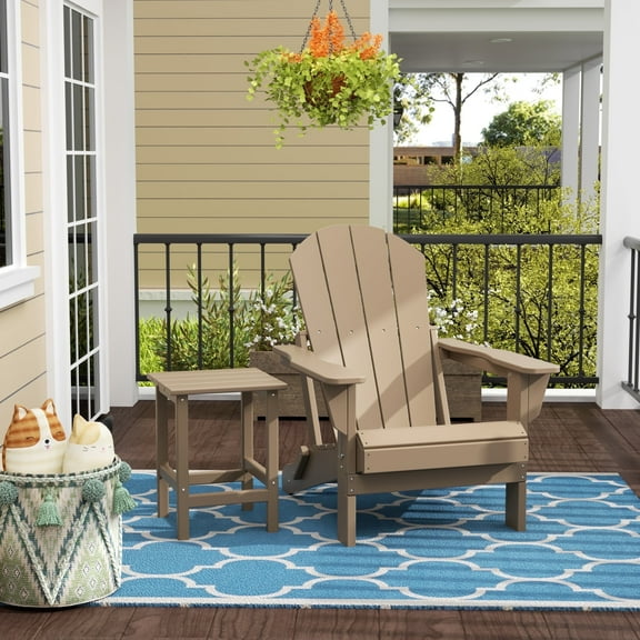 WestinTrends Malibu 2-PC Outdoor Patio Plastic Adirondack chair set with side table, Weathered Wood
