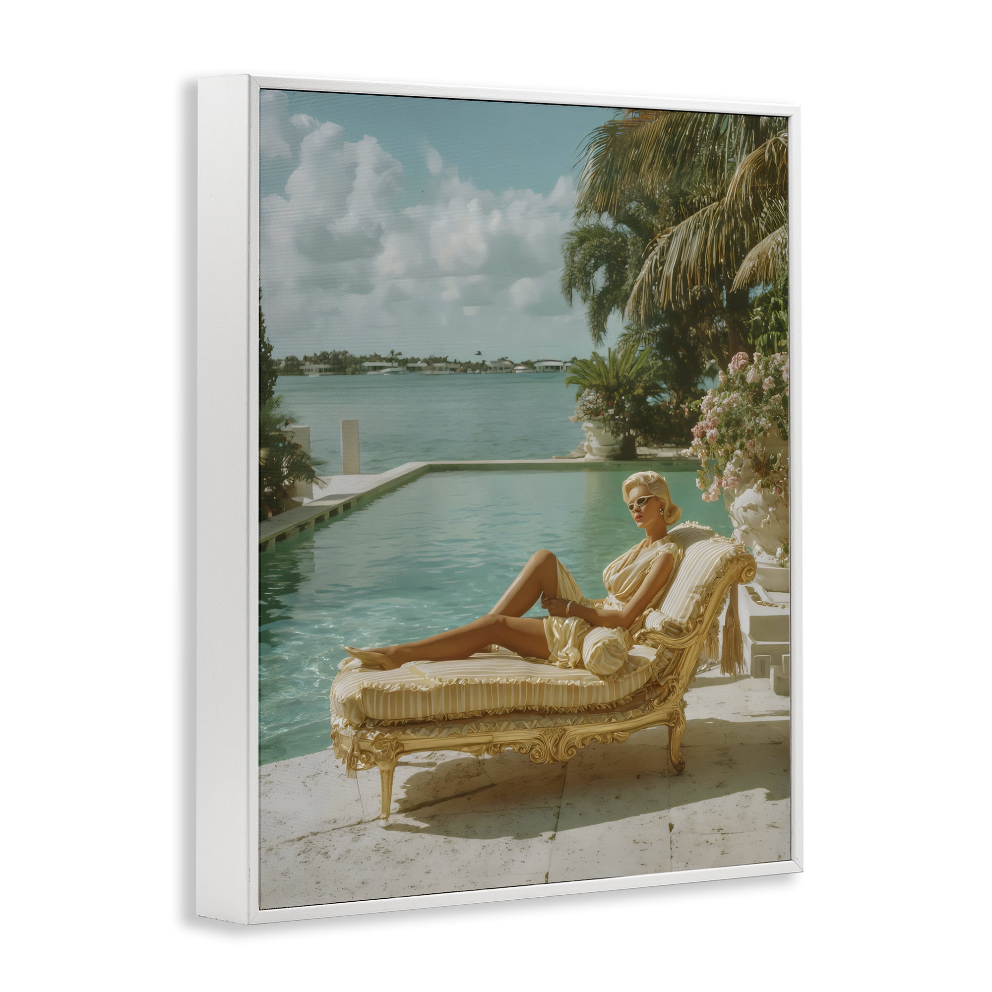 Stupell Industries Vintage Poolside Woman White Framed Giclee Art, design by Franklyn Gregory