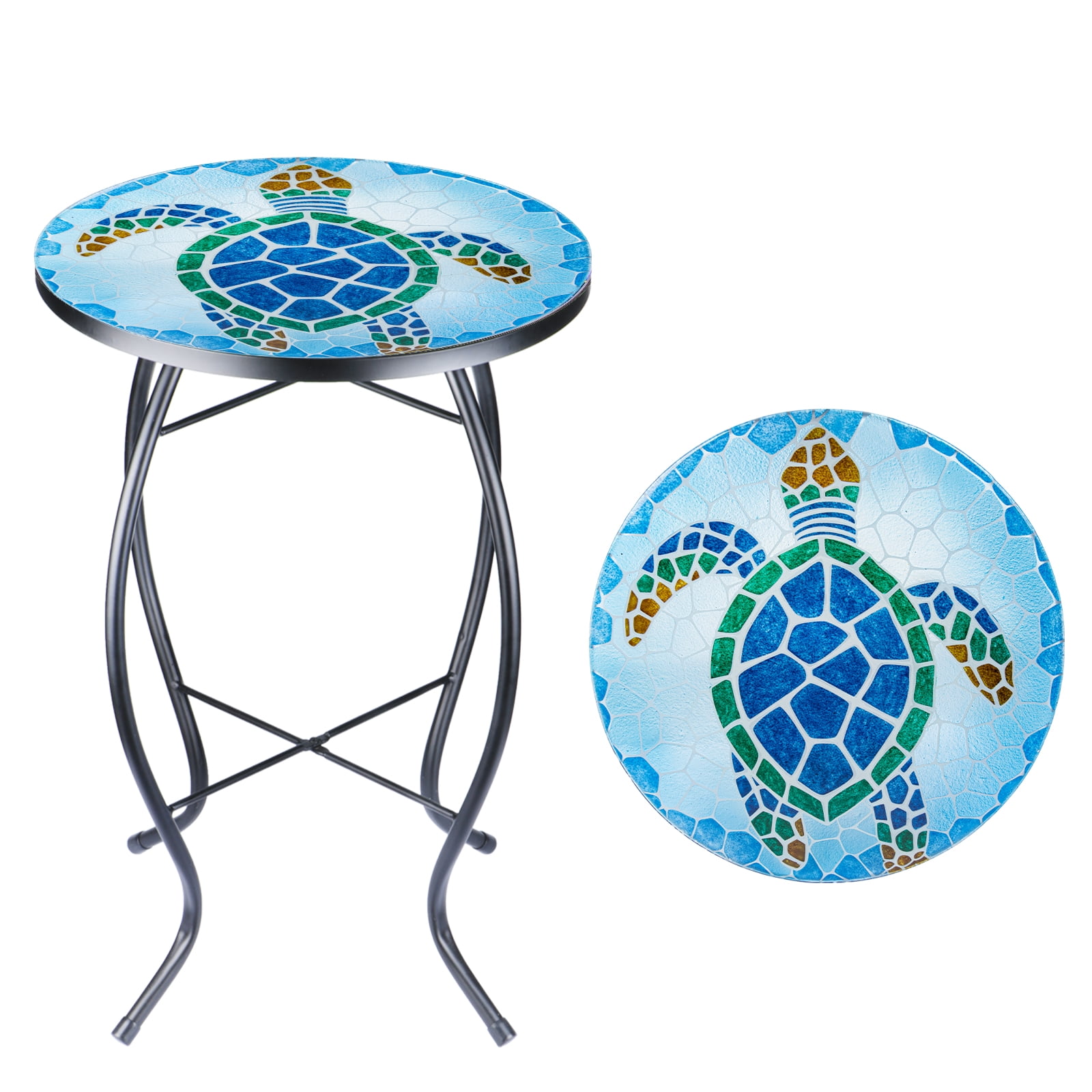 Wonder Garden Side Table Round Outdoor End Tables for Patio Mosaic Glass Tabletop Coffee Table