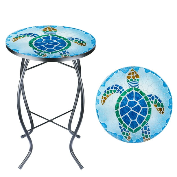 Wonder Garden Side Table Round Outdoor End Tables for Patio Mosaic