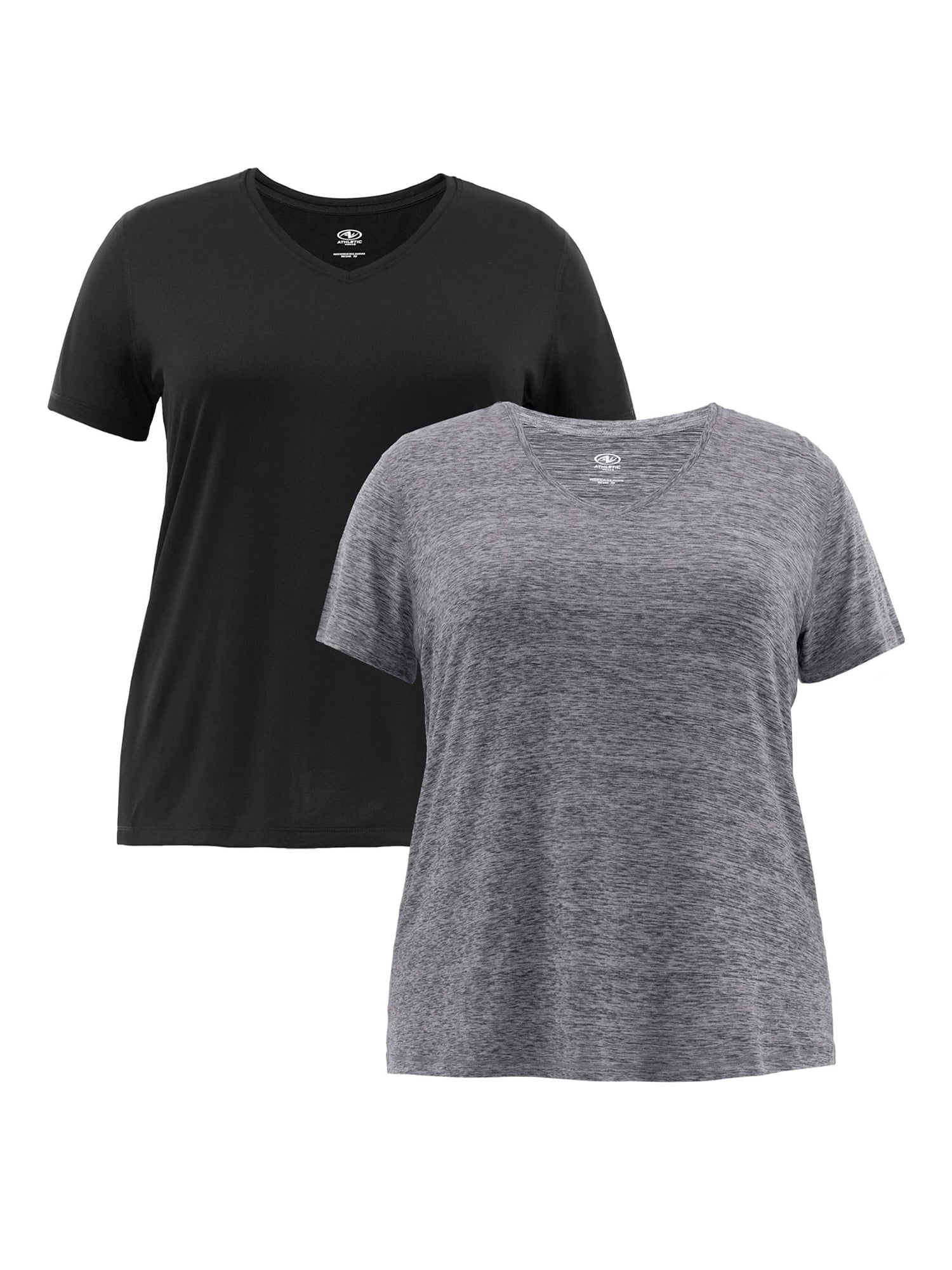 Athletic Works Women's Plus Core Active V-Neck Short Sleeve T-Shirt, 2 Pack