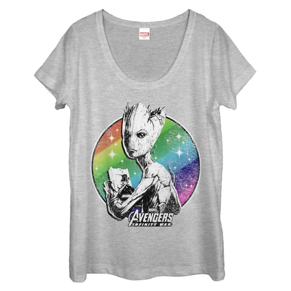 Women's Marvel Avengers: Infinity War Groot Rainbow Scoop Neck Athletic Heather Medium