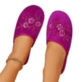 thumbnail image 4 of Women's Velvet Floral Embroidered Closed Toe House Slippers Slip On Soft Anti-Slip Indoor Bedroom Home Slides, 38, 4 of 6