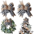 thumbnail image 1 of 2 Pieces Christmas Plaid Burlap Bows Buffalo Plaid Wreath Bow Double Large Xmas Tree Topper Bows Black and White Check Holiday Wedding Party DIY Crafts Door Rustic Bow Ornaments, 11.8x 9.4Inches, 1 of 5