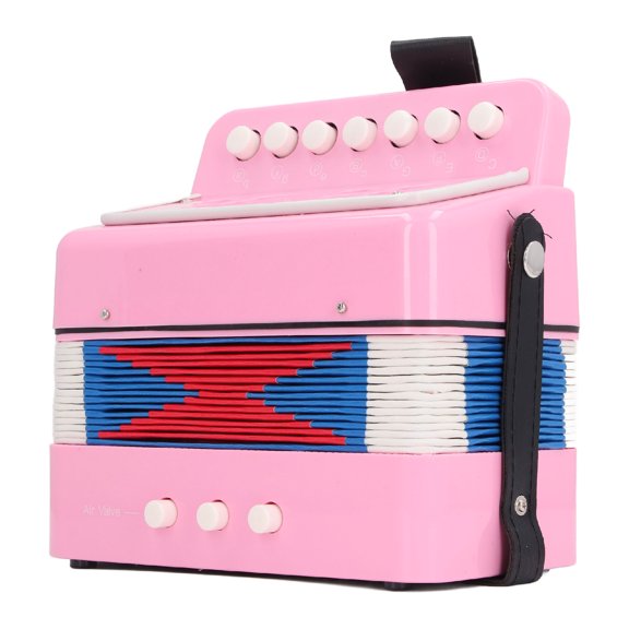 Acordeón de botones para principiantes, 7 teclas de control, 2 bajos, instrumento musical educativo para niños, práctica en el escenario, color rosa