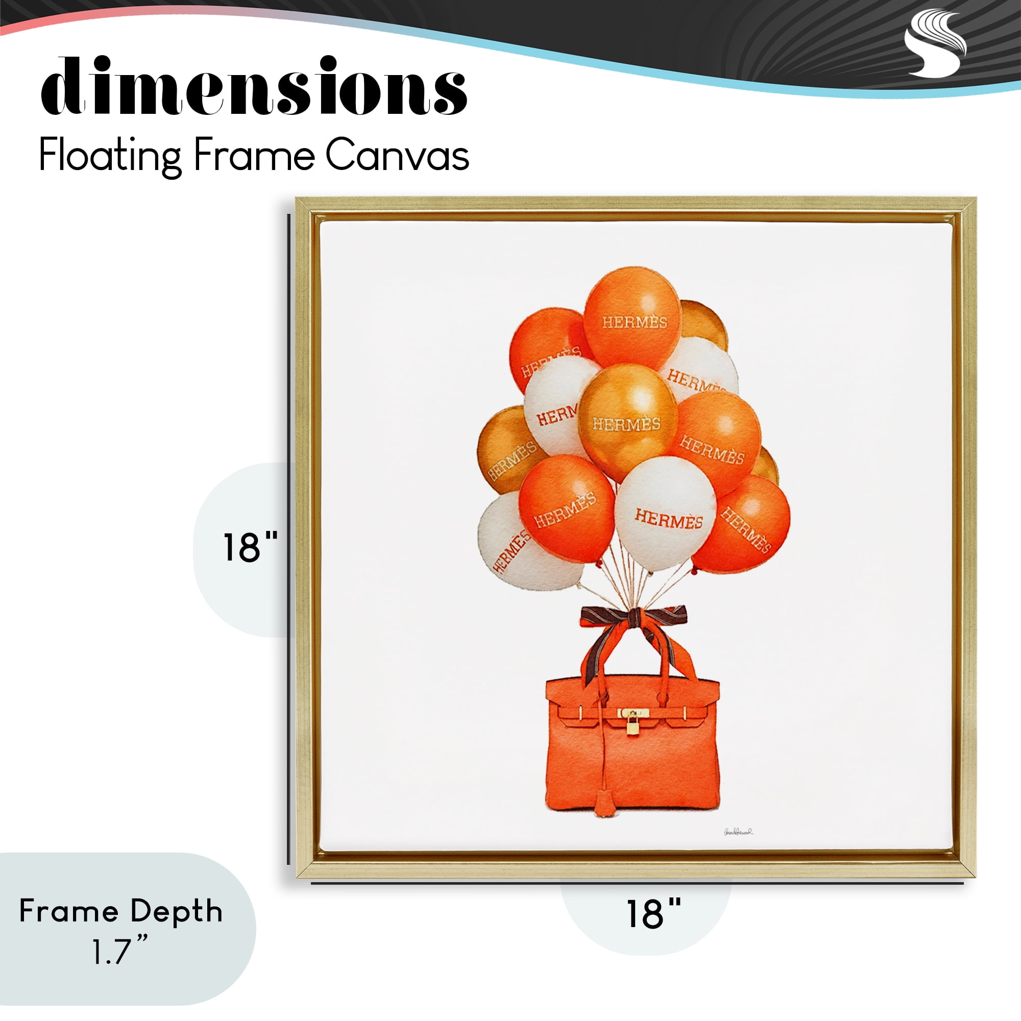 Stupell Industries Orange Handbag & Balloons Gold Framed Floater Canvas Wall Art, design by Amanda Greenwood