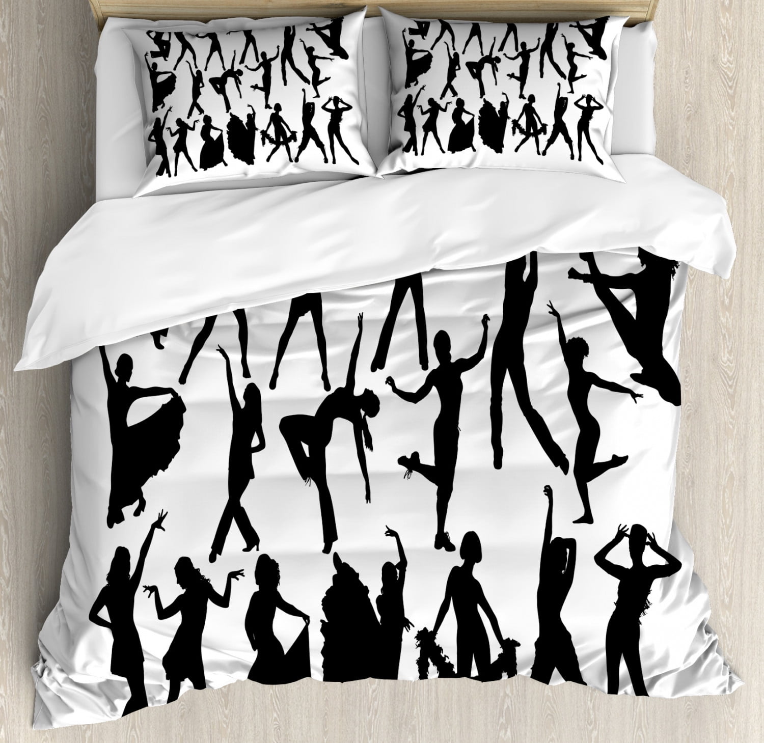 Black And White Queen Size Duvet Cover Set Dancers Silhouette