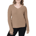 thumbnail image 3 of Kersh Women's V-Neck Tan Medium Mid-Weight Sweater with Side Slits - Machine Washable, 3 of 3