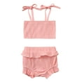 thumbnail image 2 of Yutk Toddler Kids Girls Ribbed Strapless Tops Tee Ruffles Shorts Outfits Pink, 2 of 8
