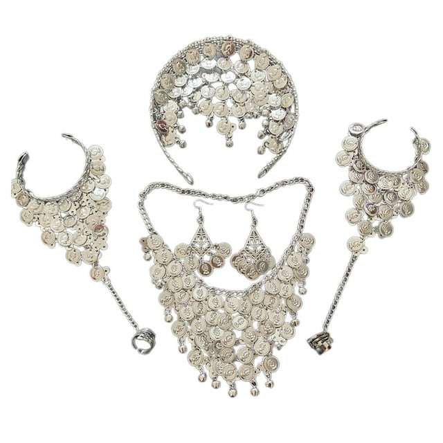 Conjunto de 4 piezas de joyería de boda, elegante conjunto de joyería tradicional india para novia Pendientes de gancho