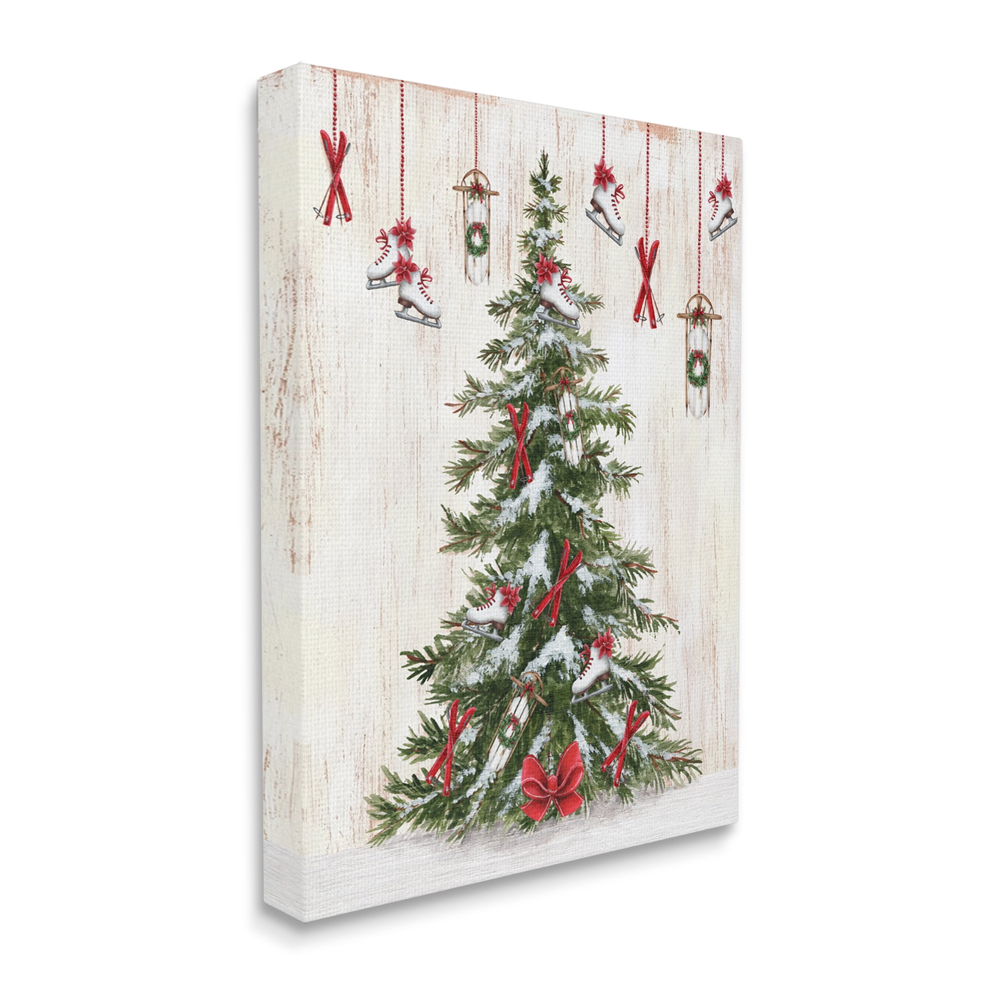 Stupell Industries Ice Skates & Sleds on Tree Holiday Painting Gallery Wrapped Canvas Art Print Wall Art, 36 x 48